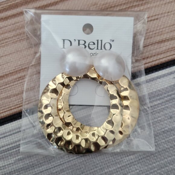 Bold Gold Hoop & Pearl Stud Earrings BY D’Bello – Statement Elegance NWT  DD - Picture 3 of 8